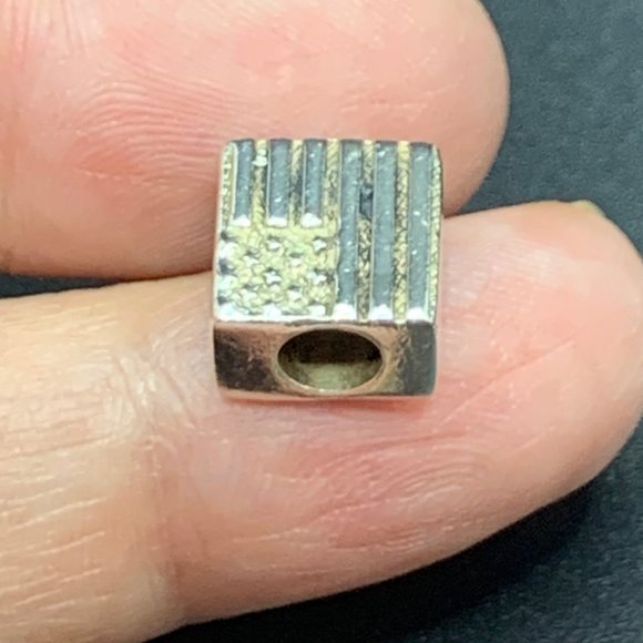 Solid Sterling Silver Stamped 925 American Flag Square Slide Charm - Picture 7 of 12